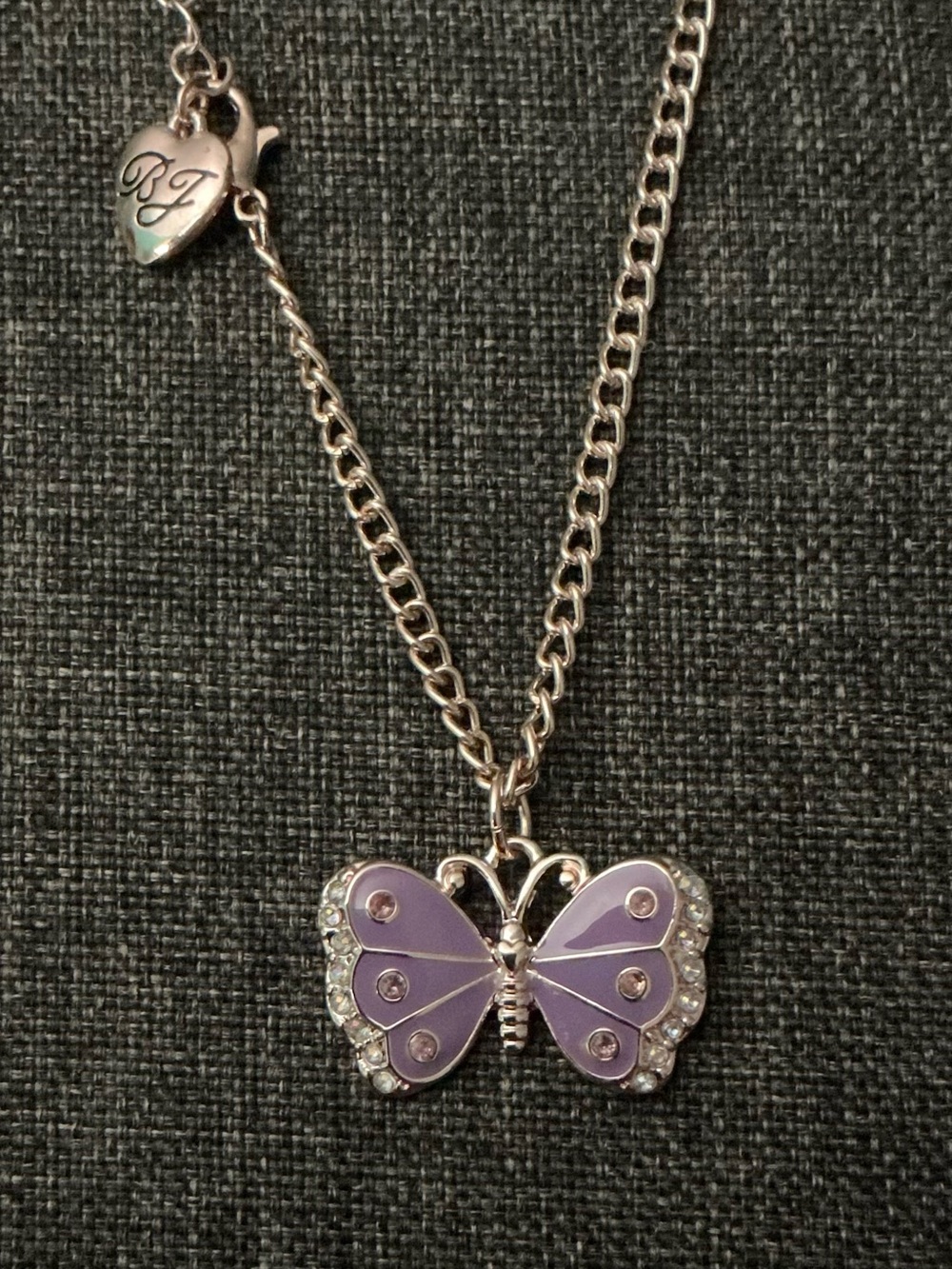 Betsey Johnson 16”-18” Silver-Tone Purple Butterfly Pendant Necklace